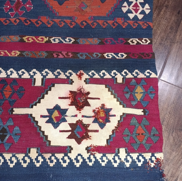 Antique Aydin Kilim. Wool Rug Wool Anatolian Turkish Carpet - Picture 2 of 8